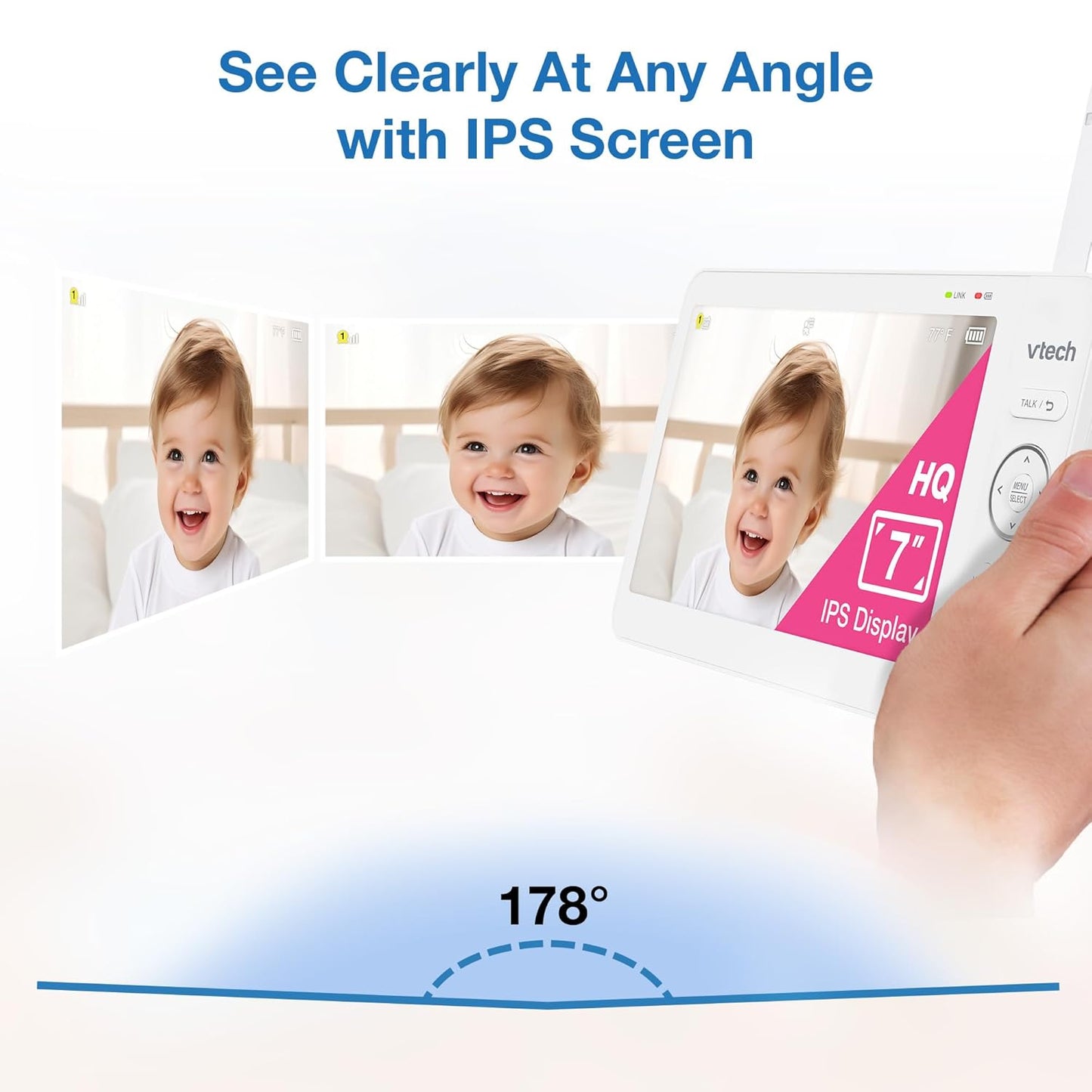 VTech [2025 Upgrade Baby Monitor with 7" IPS Screen, Pan Tilt Zoom Camera, No WiFi Video Baby Monitor with Camera and Audio, Multi-Color Night Light, 2-Way Talk, Lullabies, Advanced HQ Max
