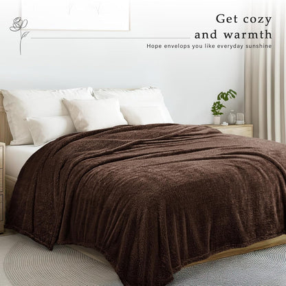 Exclusivo Mezcla Queen Size Flannel Fleece Blanket, Super Soft Velvet Plush Bed Blanket, Fuzzy Cozy and Warm for All Seasons, 90x90 Inches, Coffee