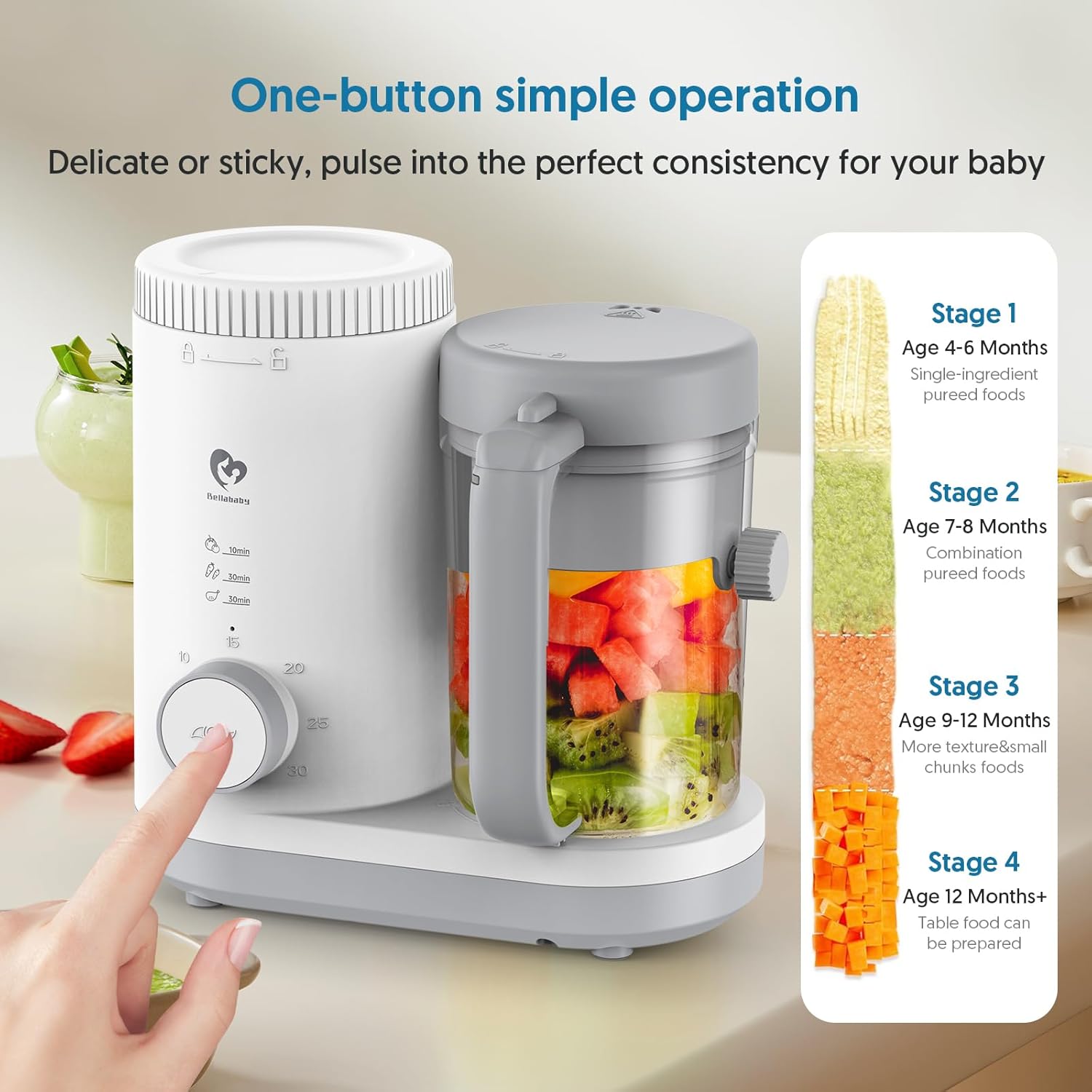 Baby Food Maker Bellababy Baby Food Processor, Puree Blender Steamer with Reversible Steam Basket
