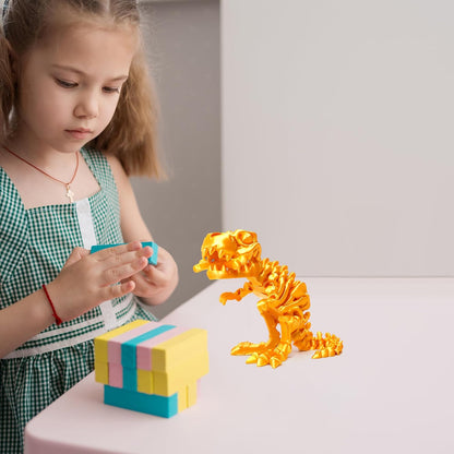Flavery 3D Printed Dinosaur with Bones - 10 inch Flexible T-Rex Skeleton with Bones, 3D Fidget Toy, Birthday Gift, Dragon Collection, Desk Executive Toy - Gold