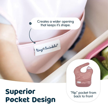 Tiny Twinkle Mess Proof Baby Bibs for Eating - Waterproof, Wipeable Bibs - Toddler Bibs - Travel