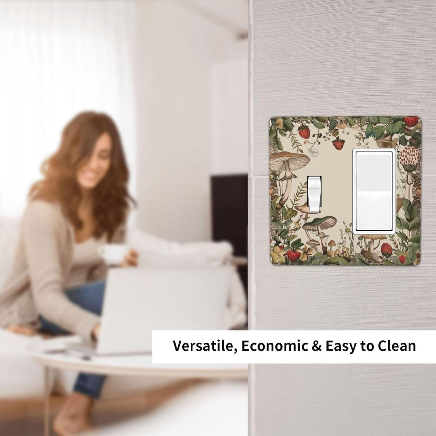 Decorative Outlet Covers Rustic Mushroom Garden Red Strawberry 2 Gang 1 Gang Wall Plate Cover Single Toggle Rocker Combo Light Switch Cover Plate Face Plate for Bedroom Home Decor