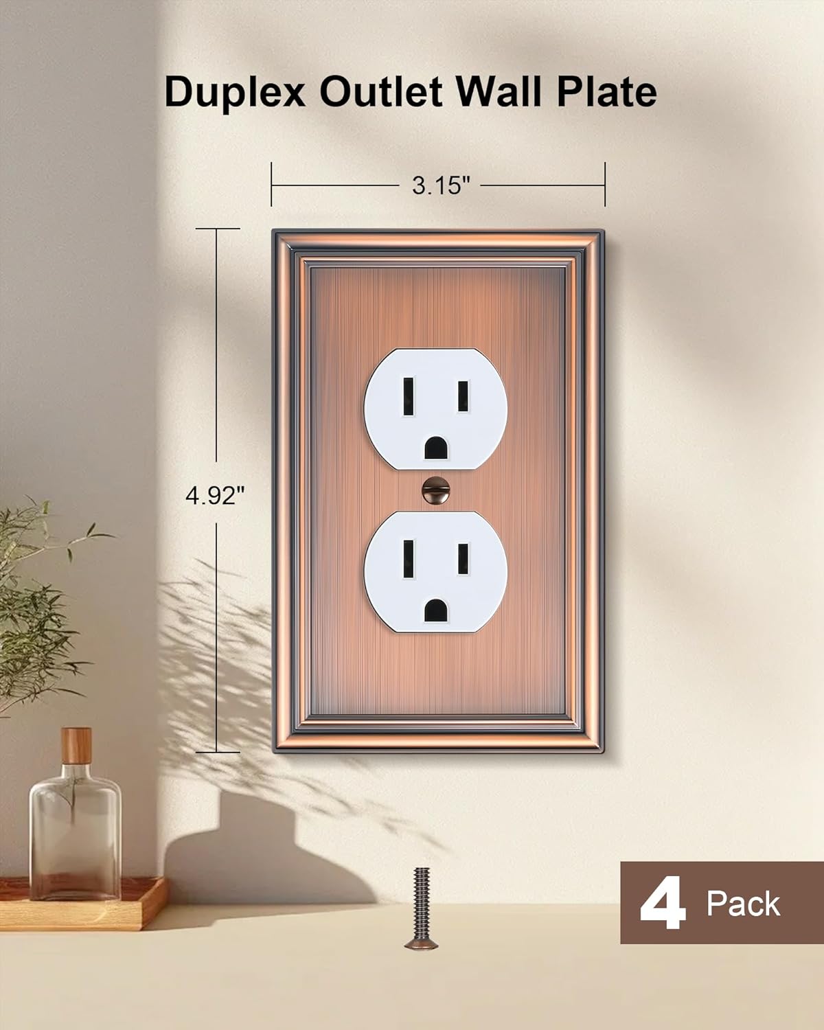 4-Pack Duplex Outlet Cover, Durable Solid Zinc Alloy Decorative Switch Plates and Outlet Covers
