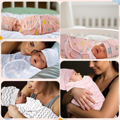 Baby Swaddle Sleep Sacks with Hats for 0-3 Months Baby Swaddle Blanket Wrap Newborn Swaddles Sack