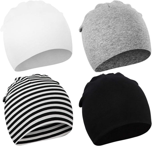 DRESHOW BQUBO 4 Pieces Baby Beanie Newborn Toddler Soft Cute Knit Hat Hospital Hats for Baby Boys Infant Cap Beanies