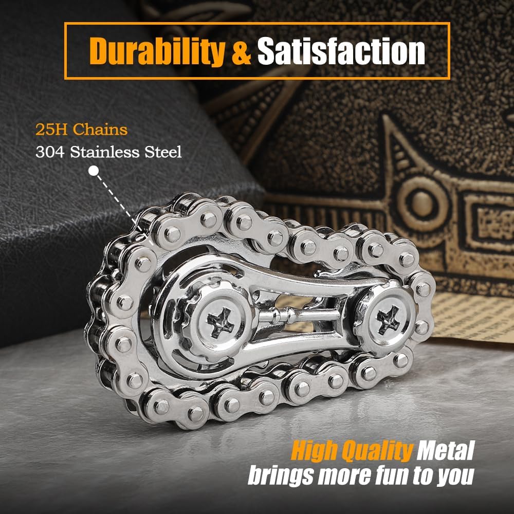 Cool Sprockets Fidget Chain, Assemble Fidget Spinner Ring Toys for Kids Adults, Metal Fidgeting