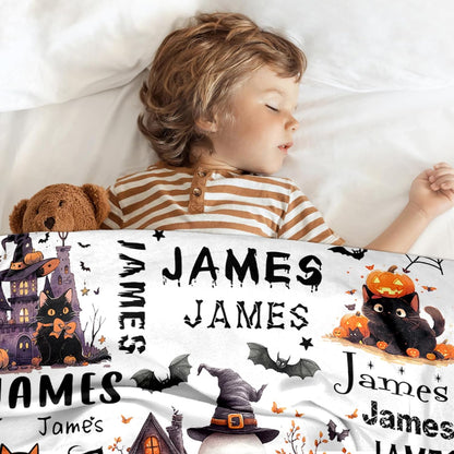 Ship Next Day, Custom Halloween Blanket - Printed in USA, Personalized Baby Blankets with Name