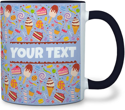 Personalized Mug for Kids - Sweets - Custom Name/Text, Ceramic Hot Chocolate/Cocoa/Coffee Cup for Boys/Girls, Birthday/Christmas/Holiday Gift - 11 oz, Black Handle