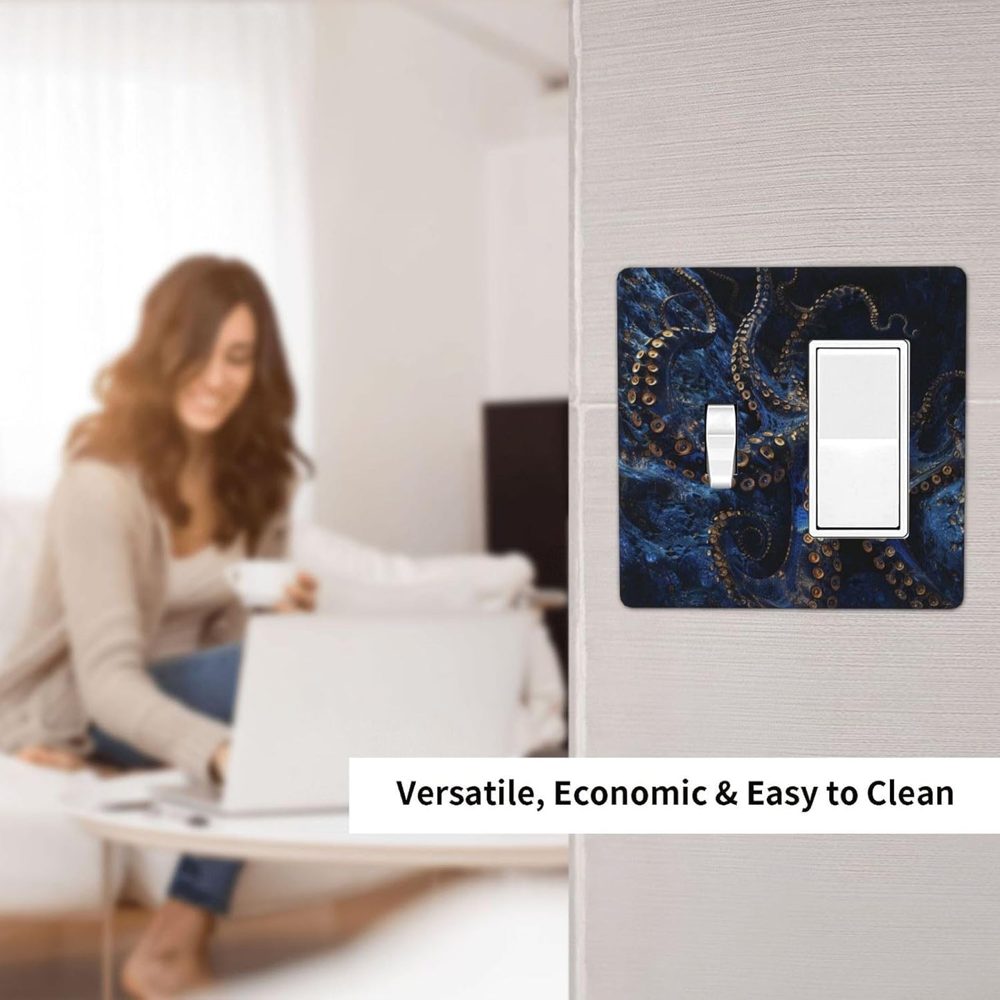 Decorative Outlet Covers Horror Night Blue Ocean Evil Octopus 2 Gang 1 Gang Wall Plate Cover Single Toggle Rocker Combo Light Switch Cover Plate Face Plate for Bathroom Home Decor