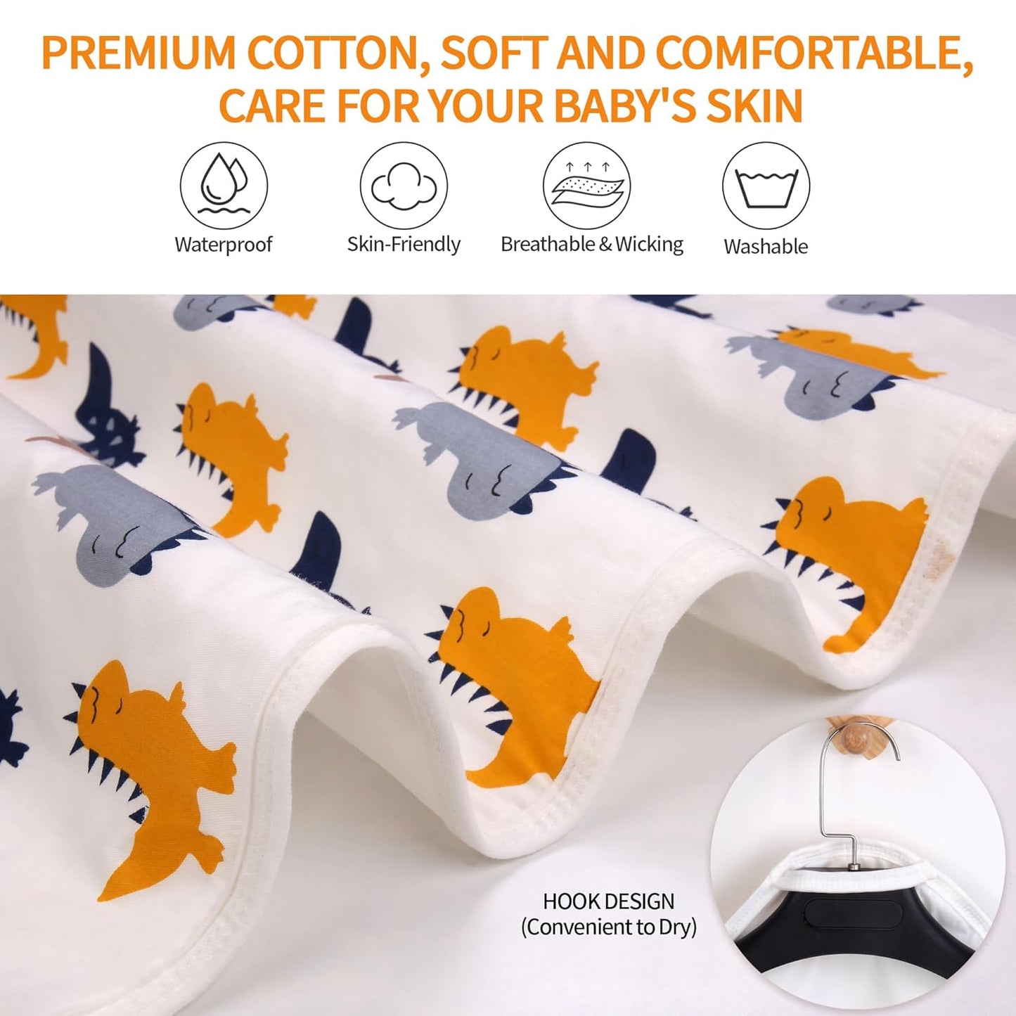 2Pcs Diaper Changing Pads for Baby, Dinosaur Change Mat, 3Layers Waterproof Change Pad Foldable Absorbent Mats for Women, Reusable Incontinence Underpads for Patient 24''x30'' (Colorful Dinosaur)