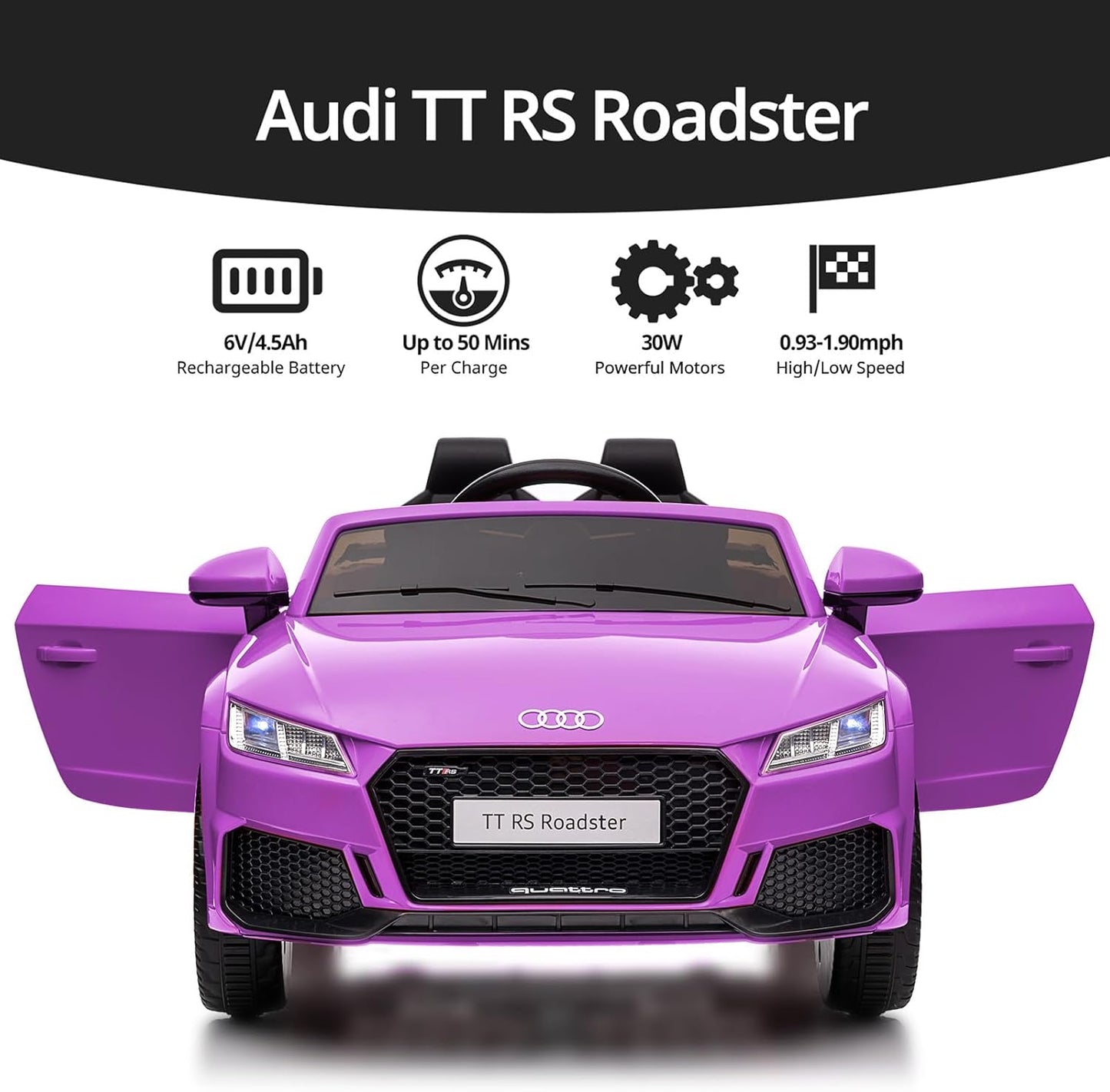 Electric Car for Kids, Licensed Audi 6V Kids Ride on Car Toy for Toddlers with Remote, Bluetooth - Purple