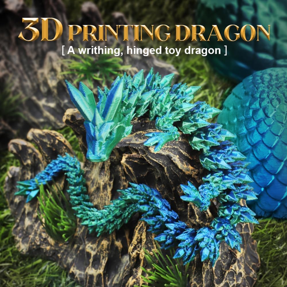 Tfork 3D Printed Dragon Eggs with Dragon Inside Crystal Articulated Fidget Dragon Easter Egg Toy Adults Funny Gift Laser Green