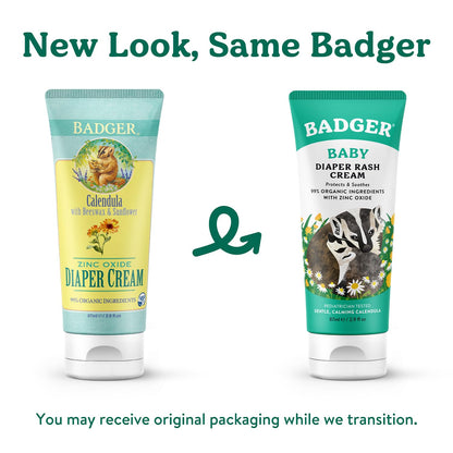 Badger Diaper Cream, 99% Organic Diaper Rash Cream for Baby, Zinc Oxide Ointment w/Soothing Calendula Cream for Sensitive Baby Skin, 2.9 fl oz, 2-Pack