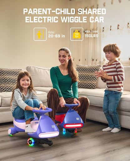 FanttikRide 6V N7 Classic Electric Wiggle Car with Pedal, Rechargeable Battery, Ride on Toys, Swing Car, 2 Speeds, Anti-Rollover, Flashing Light Wheels, Bluetooth, for Ages 3 and Up, 150 Lbs, Pink