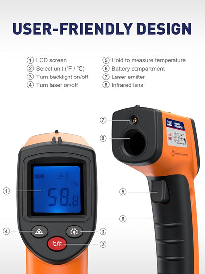 SMART JERRY - Infrared Thermometer Gun | Non-Contact Digital Temperature Gun with -58°F to 788°F