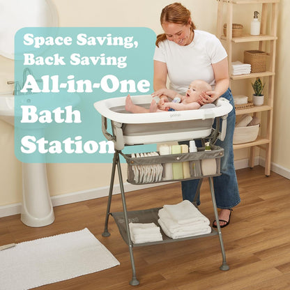 Primo SquishSplash Collapsible Baby Bath & Folding Stand With Ergonomic Infant Cushion for Newborns
