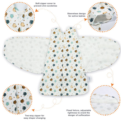Swaddle-Blanket Baby Girl & Boy Swaddles Newborn Infant Transition 100% Cotton Wrap Blankets, 3-Way Adjustable Wearable Blanket, TOG 1.0 (Owl, 3-6 Month)