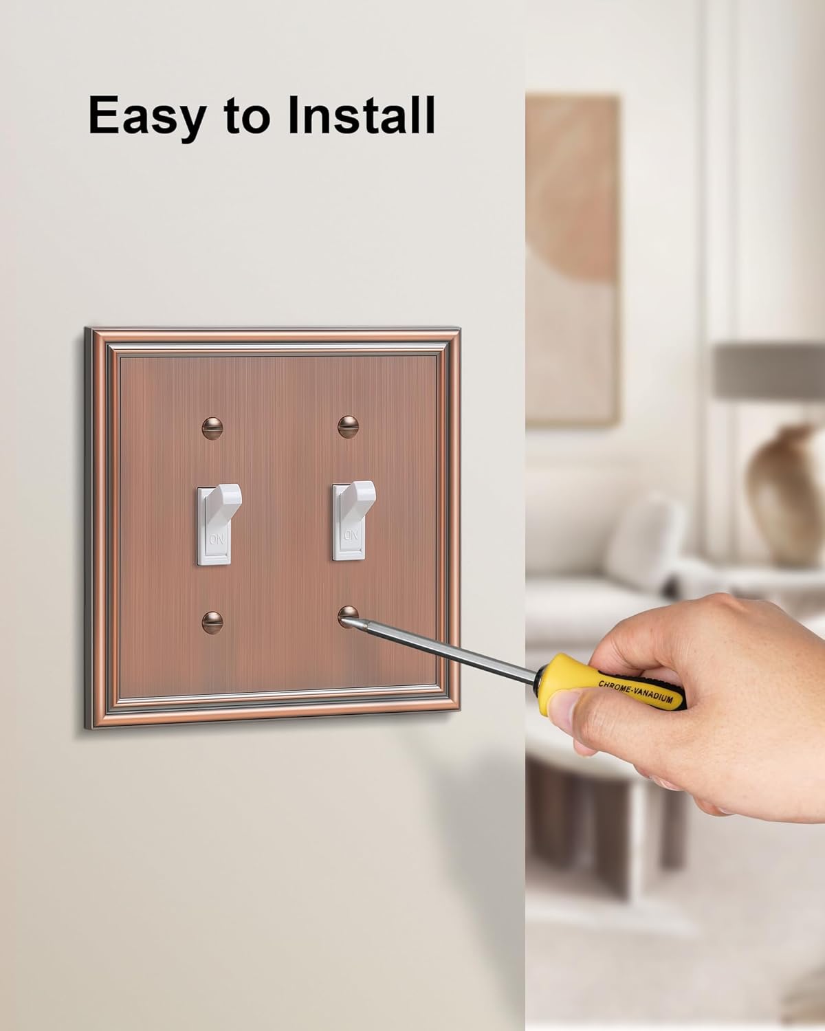 2-Pack Double Toggle Light Switch Cover Plate, Durable Solid Zinc Alloy Decorative Dual Switch Plate Covers, Antique Copper 2 Gang Wall Plate, Corrosion Resistant