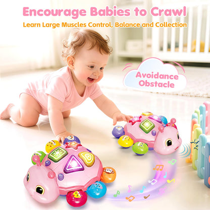 Baby Toys 6-12 Months, Musical Crawling Infant Toys with Lights Sound, Pink