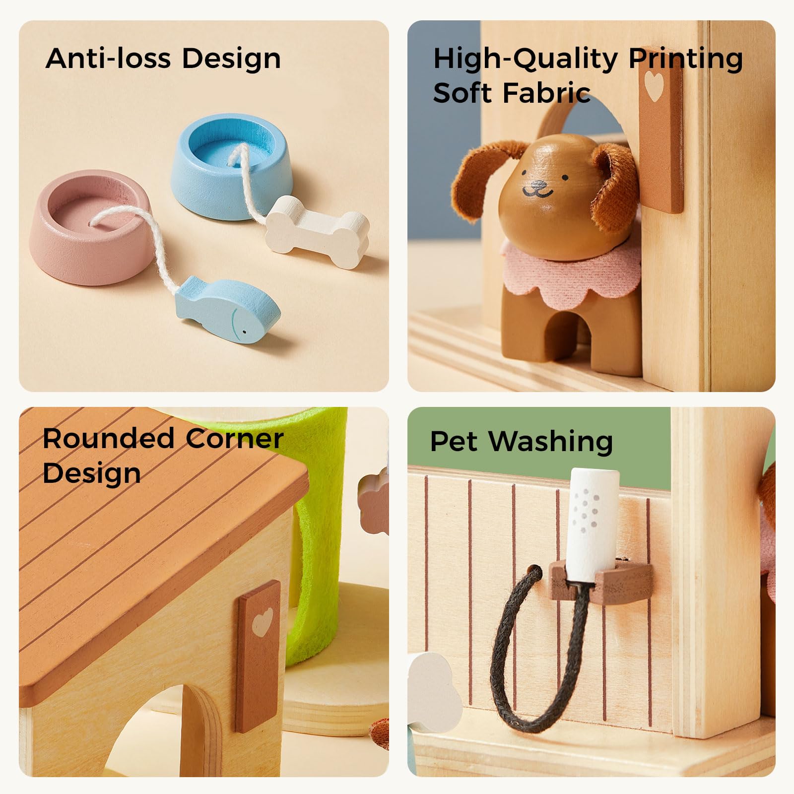 Tiny Land Wooden Dollhouse Animal Set for Toddlers, Dollhouse Accessories