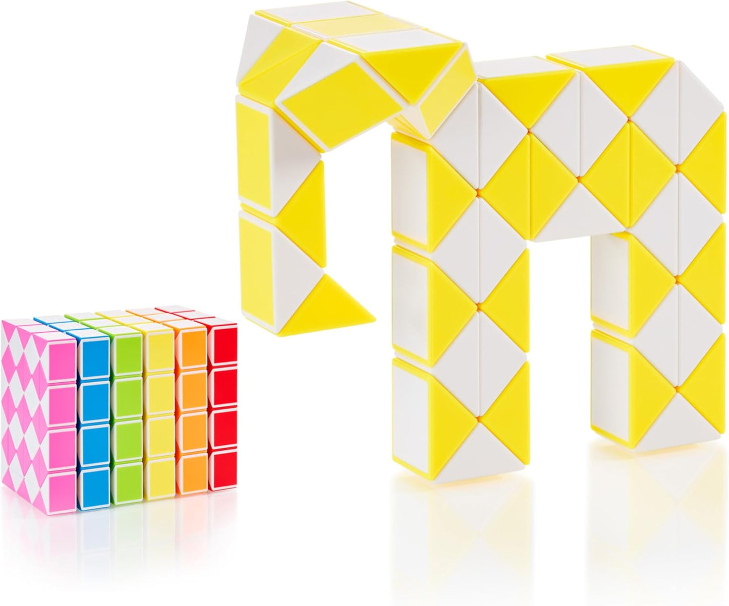 CUBIDI® Magic Snake Cube | Fidget Snake Toy for Kids | Travel Toys for Kids Ages 4-8 | Great Gift for Boys and Girls Birthday, Christmas, Stocking Stuffers - 48 Blocks | 0.9 inch x 0.7 inch | Yellow