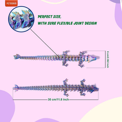 Three Color 12" 3D Printed Dragon, Articulated Dragon, Crystal Dragon, Dragon Fidget toy, Home Office Decor Executive Desk Toy (Purple Head)