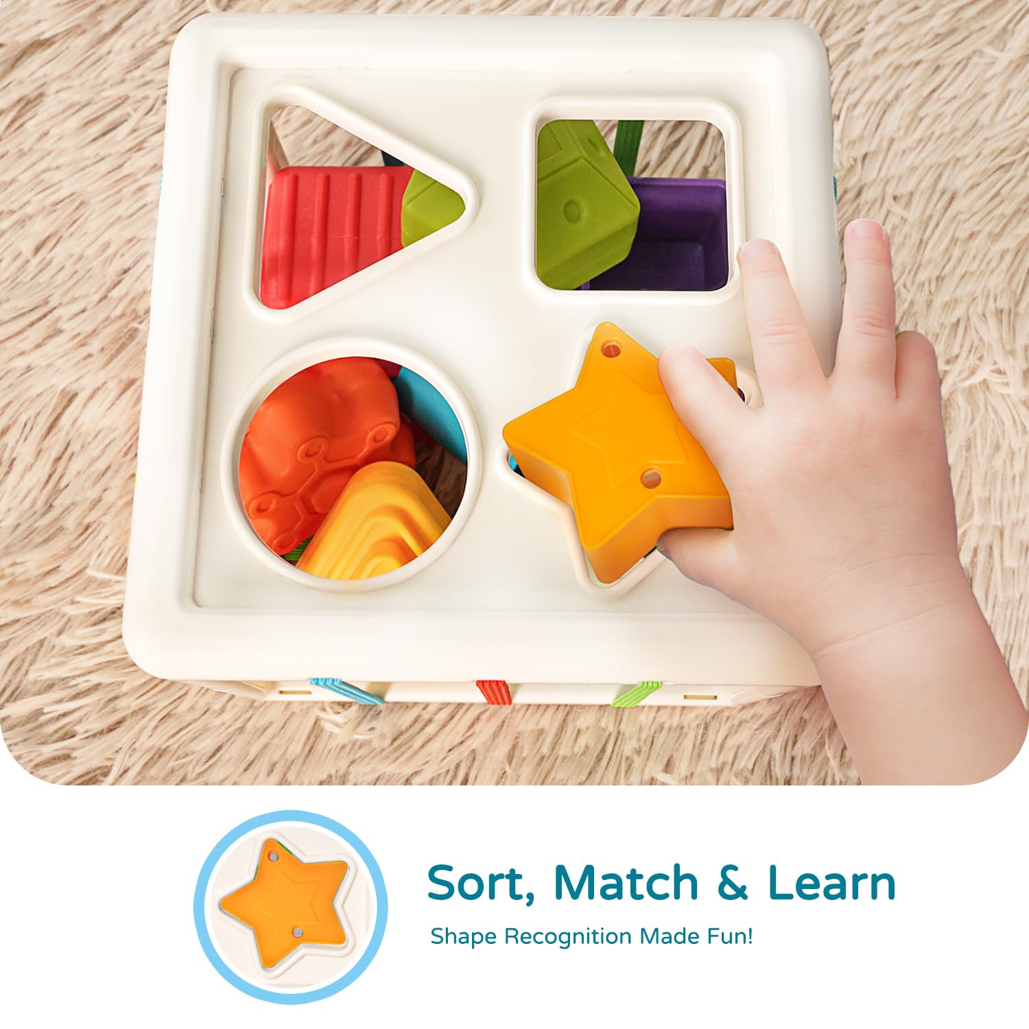 LiKee Montessori Activity Cube Toy, Sensory Shapes for Baby 12M+