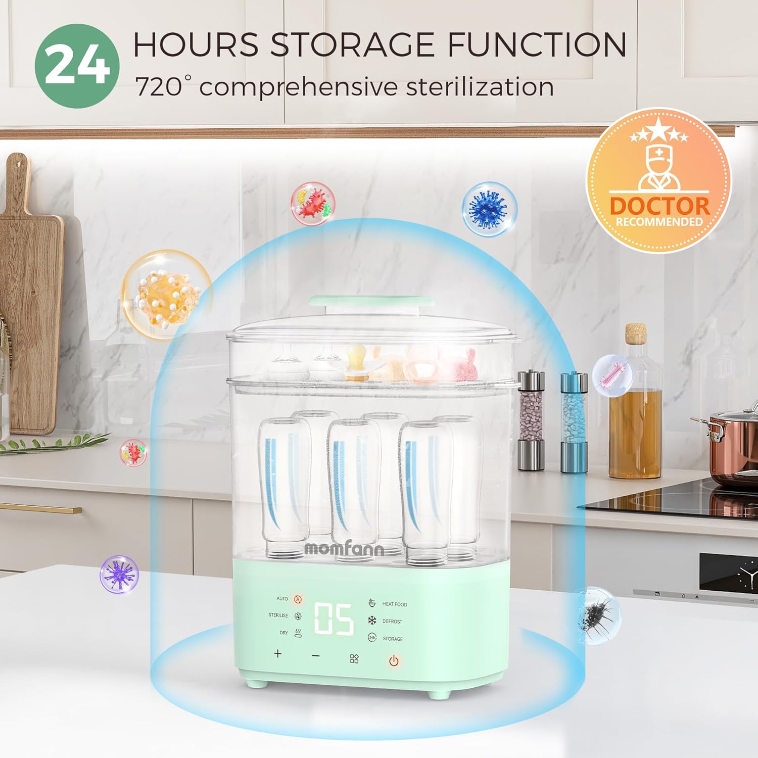 Bottle Sterilizer and Dryer, All-in-One Electric Steam Sterilizer Bottle Sanitizer for Baby