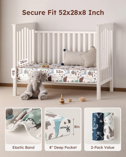 Yoofoss Baby Crib Sheets 2 Pack for Boys and Girls - 52x28 Fitted Crib Sheet Neutral Fits for