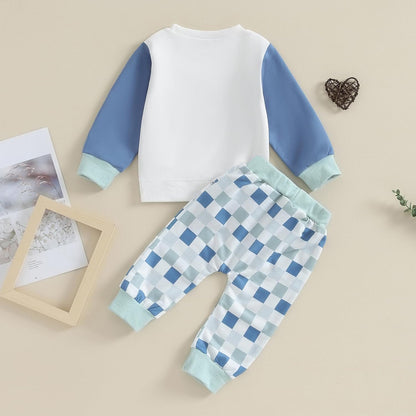 Kupretty Toddler Baby Boy Fall Winter Clothes Color Block Long Sleeve Sweatshirt Pullover Tops + Joggers Pants Outfit Set
