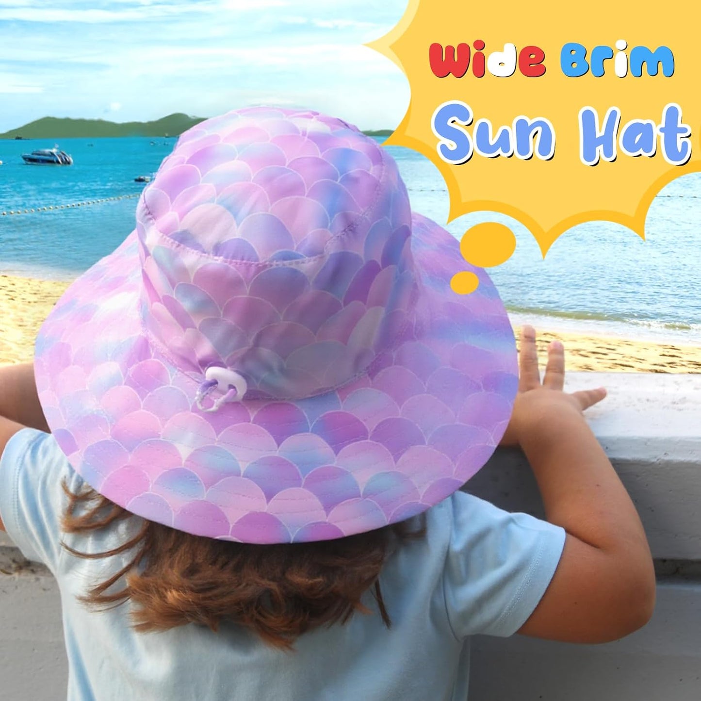 Baby Sun Hat Kids Summer UPF 50+ Toddler Bucket Hat Wide Brim Adjustable Beach Hats for Boys Girls Age 0-6 Years