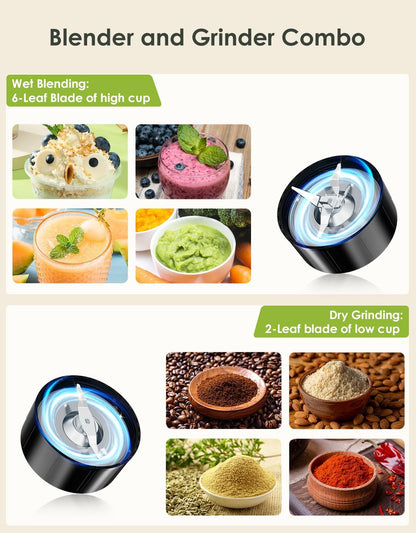 Smoothie Blender, 1100W Personal Blender for Shakes and Smoothies, Blenders and Grinder Combo for