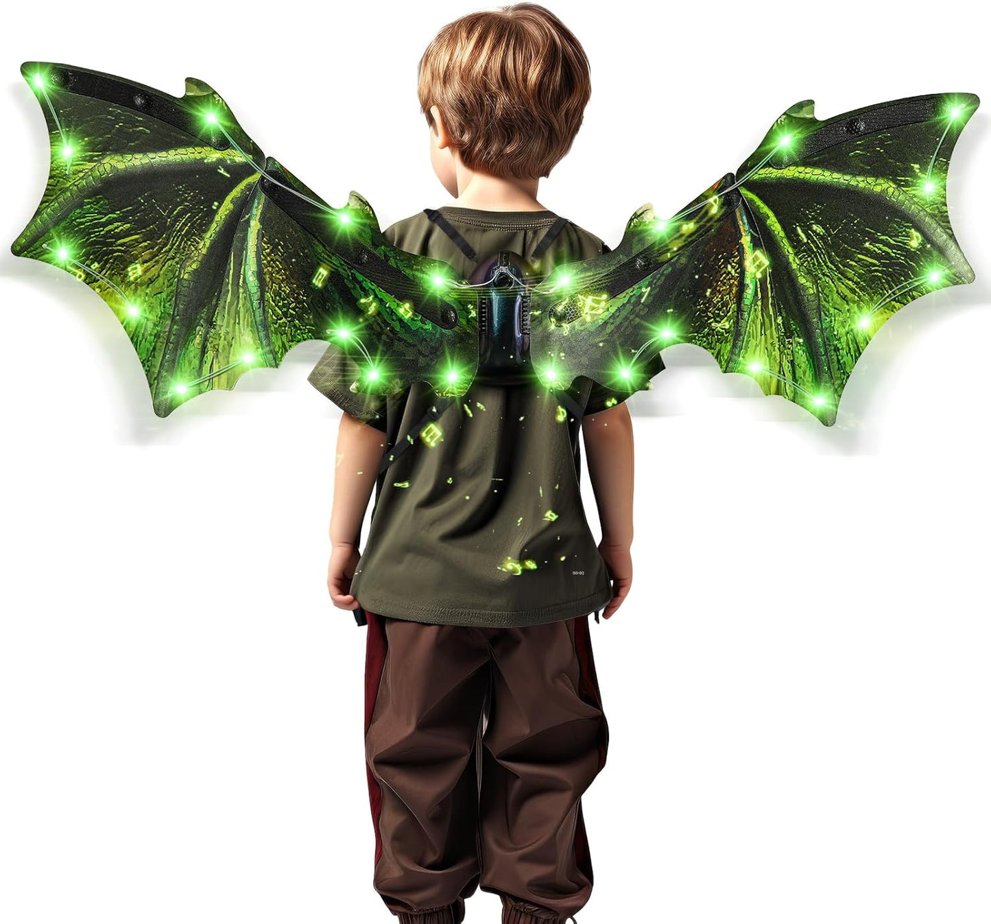 Toddler Electric Dragon Wings, Kids Dinosaur Costume Wings with LED Light & Music, Halloween Dino Dress-Up Costumes for Boys & Girls, Green Dinosaur toys for Kids as Christmas Birthday Party Gifts