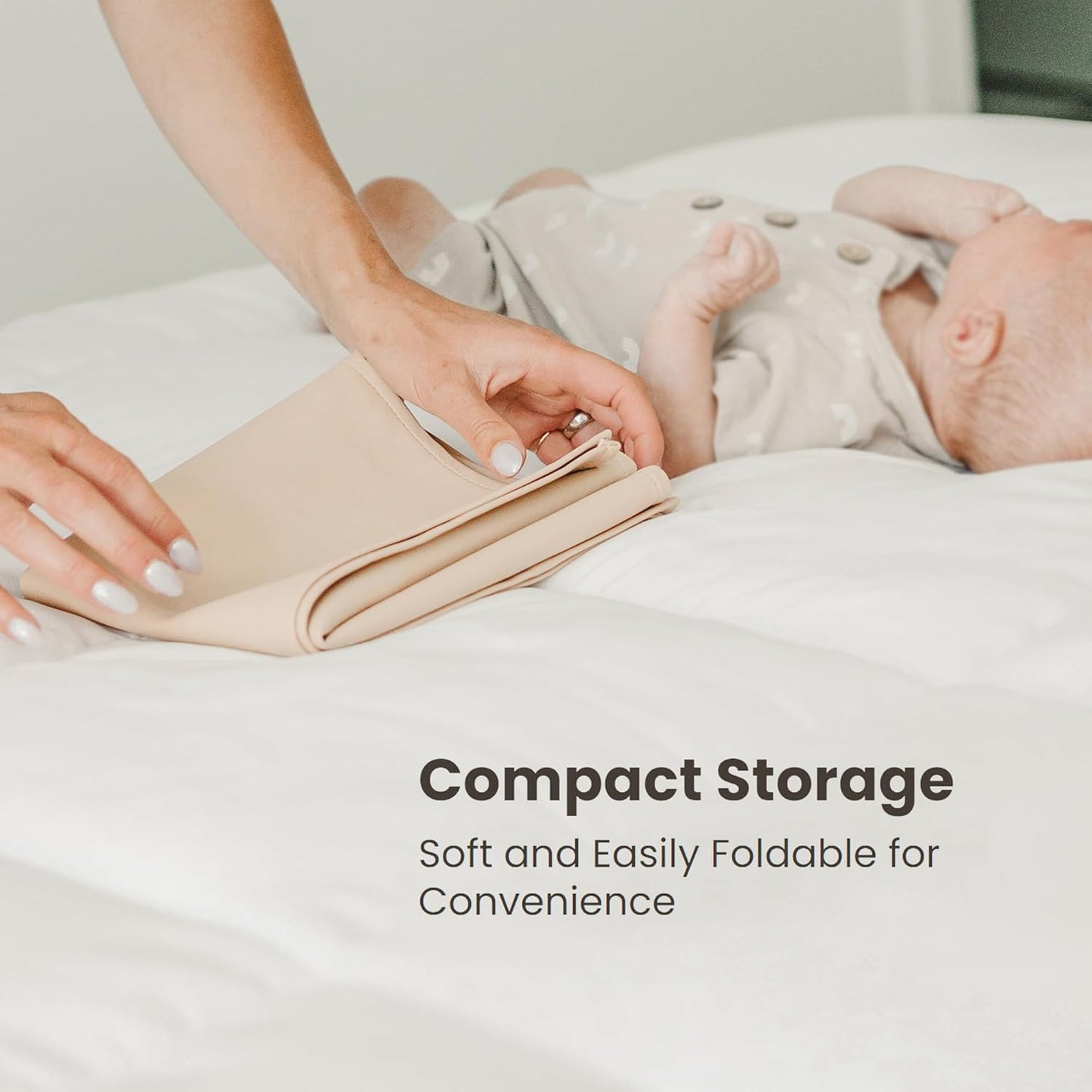 Konssy Faux Leather Baby Changing Mat 2 Pack, Waterproof, Wipeable & Portable Diaper Changing Pad for Travel or Home, Foldable Mat Fits Perfectly in Diaper Bag, 30 x 17 inches (Blush,Beige)