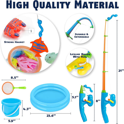 CozyBomB™ Magnetic Fishing Toys Game Set for Kids | Water Table Bathtub Kiddie Pool Party & Pole