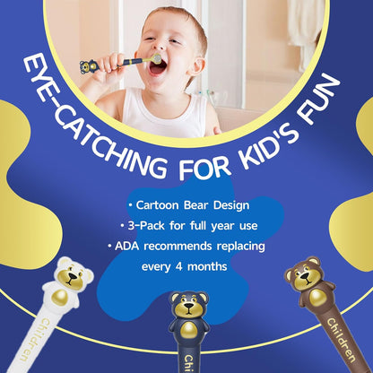3 Sided Toothbrush for Kids, Japanese Design Triple-Angle Toothhugger, Cartoon Bear Design for