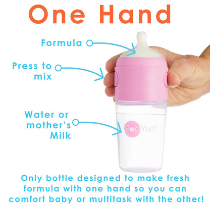 PopYum 9 oz Pink Anti-Colic Formula Making/Mixing/Dispenser Baby Bottles, 2-Pack with #2 Medium