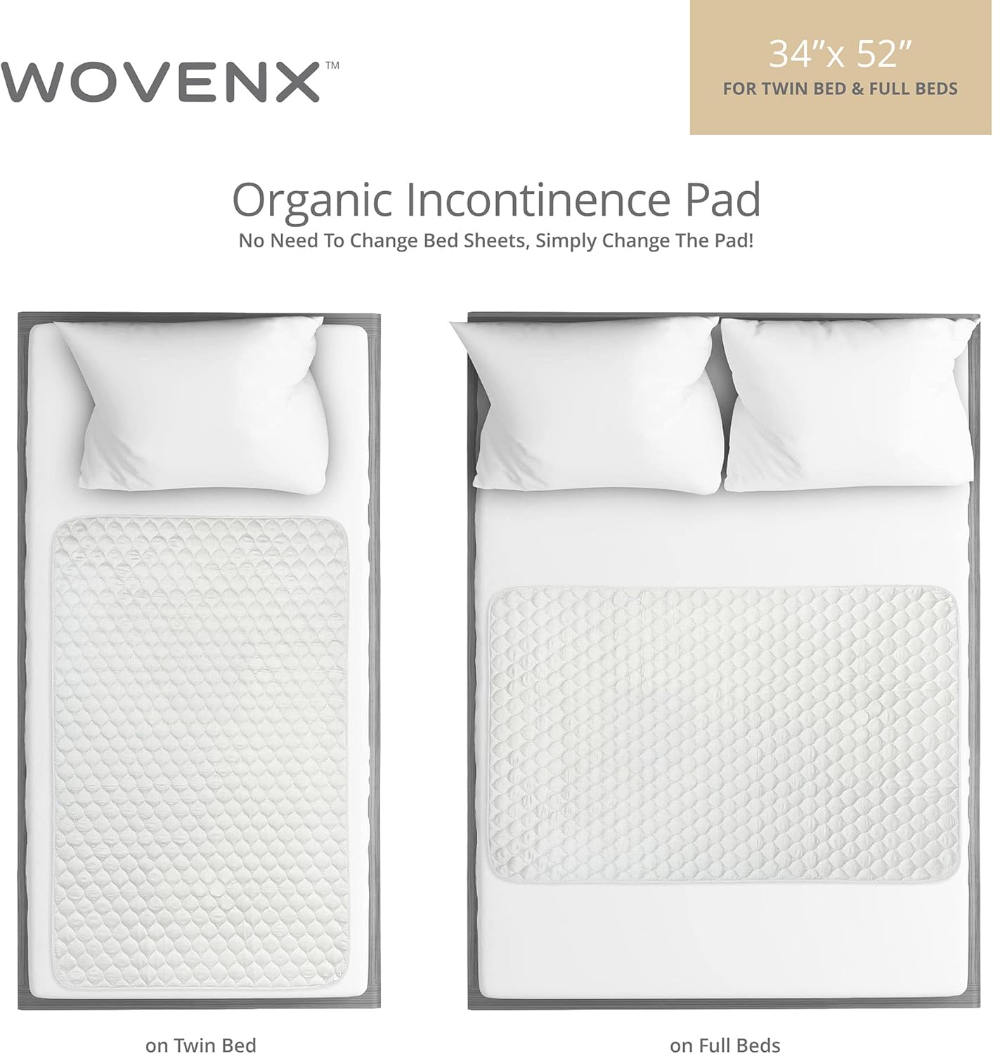 Organic Incontinence Pads for Kids & Toddlers - 5 Layer Waterproof Protectors for Overnight Bed