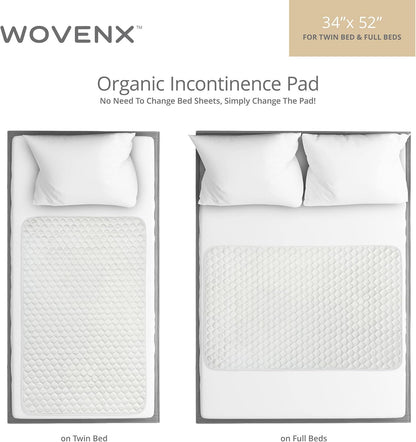 Organic Incontinence Pads for Kids & Toddlers - 5 Layer Waterproof Protectors for Overnight Bed