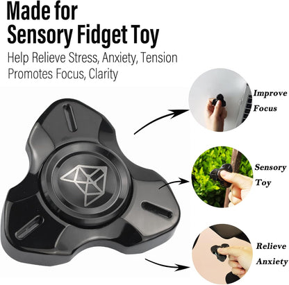FREELOVE Metal Fidget Spinner, Stainless Steel Heavy, Long Spinning Toys, Cool Silent, Small Mini 2nd Fox Figette Spiner for Adults Men Anxiety, Quiet Bearing, Black