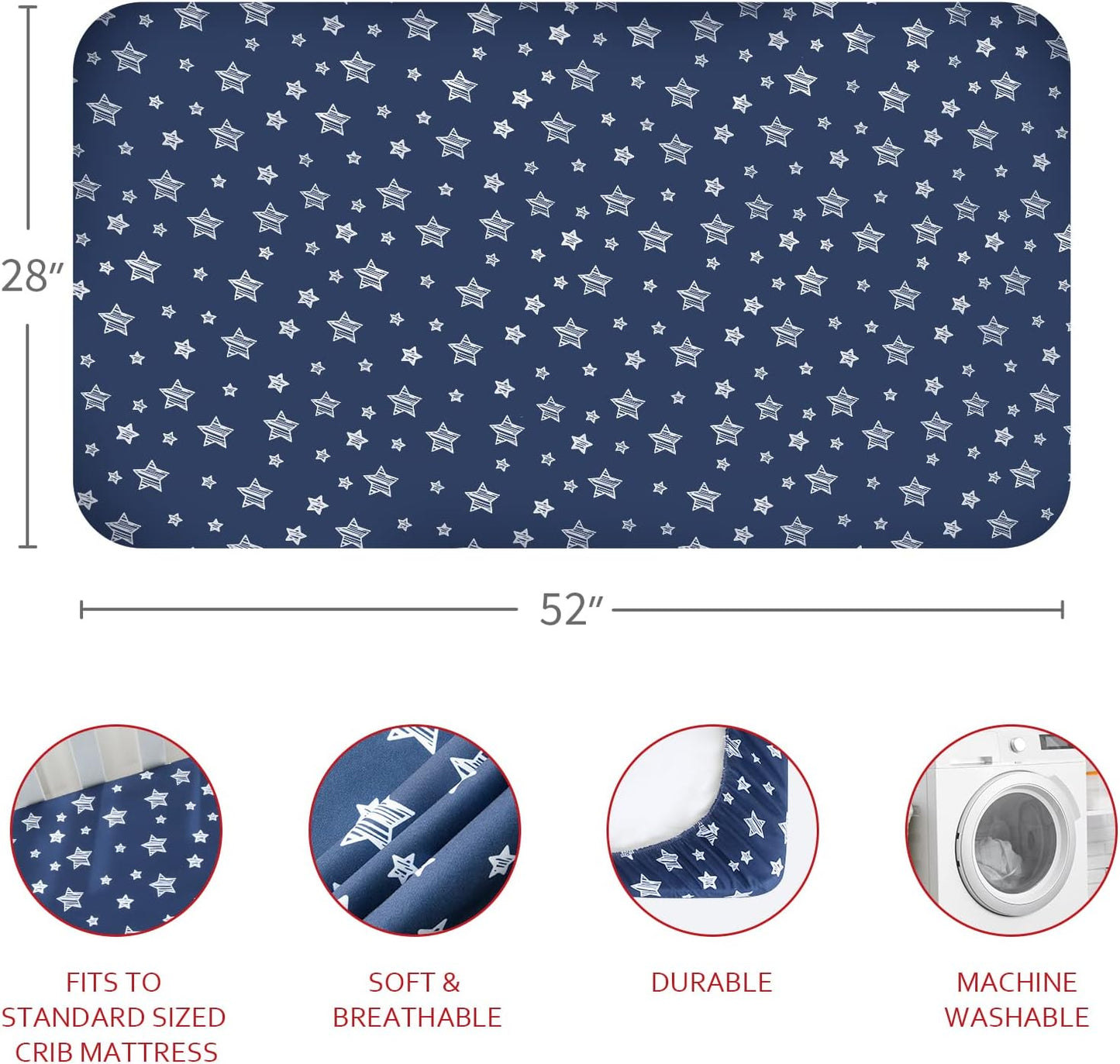 Crib Sheets for Boys or Girls 4 Pack, Fitted Crib Sheet for Standard Size Crib and Toddler