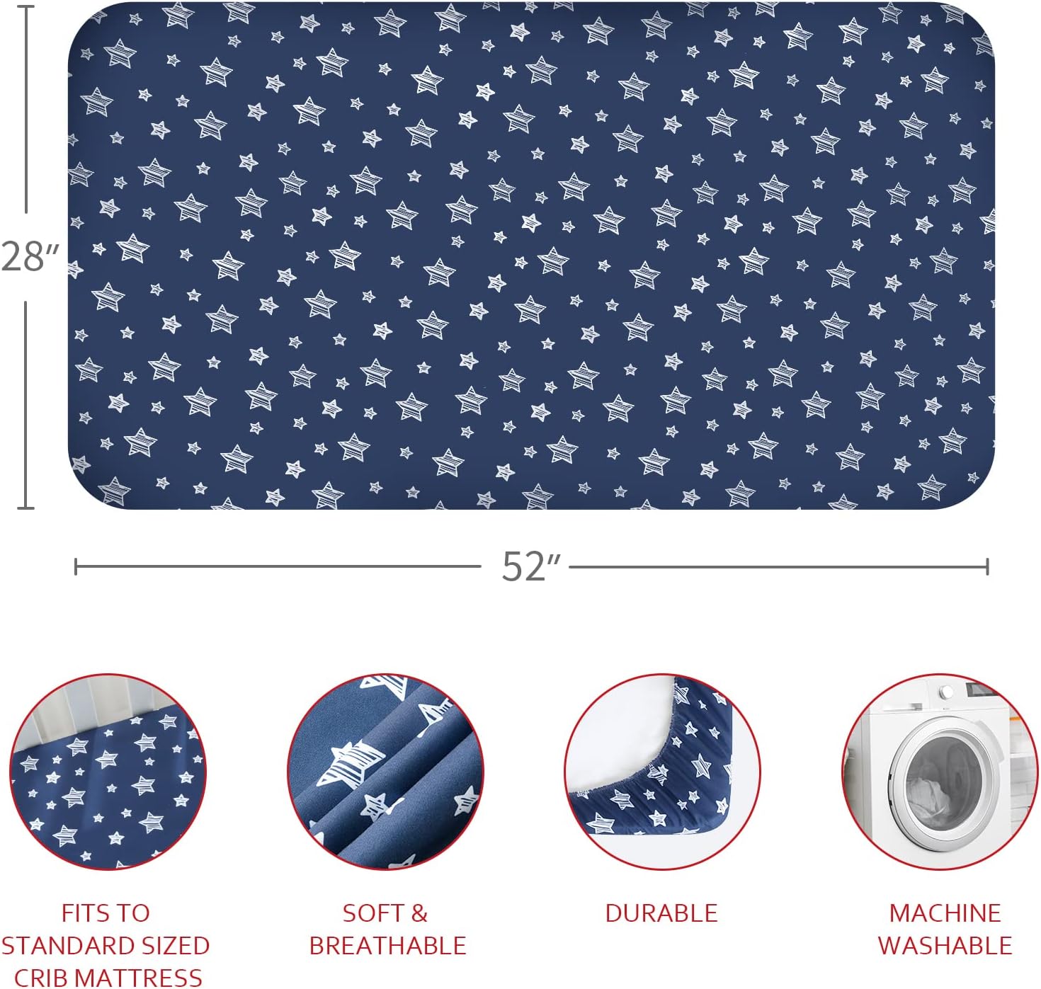 Crib Sheets 4 Pack, Fitted Crib Sheets for Standard Size Crib and Toddler Mattresses, Soft and