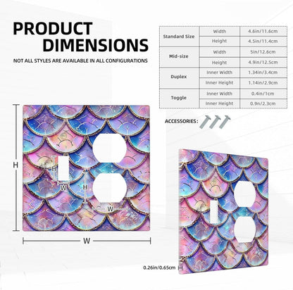 Decorative Outlet Covers Cute Pink Purple Mermaid Scales 2 Gang Wall Plate Cover Single Toggle Duplex Combo Two Switch Light Switch Cover Plate GFCI Faceplate for Bedroom Home Decor