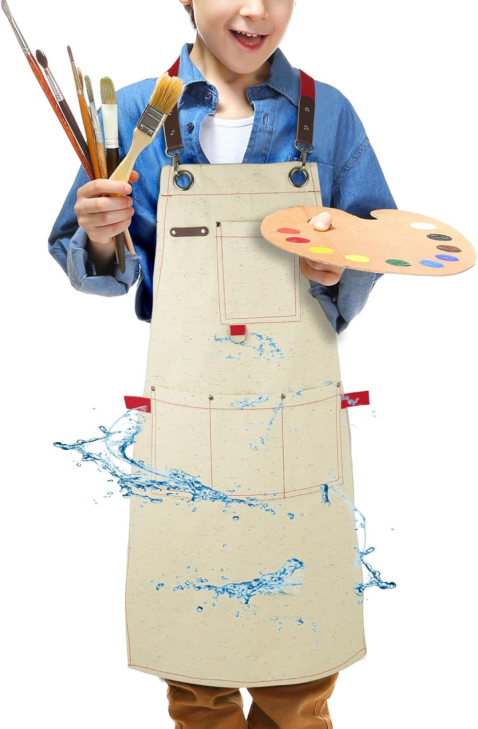 Kids Art Aprons for Painting, Gardening, Cooking, Multiple Pockets, Kids Smock for Boys & Girls, Waterproof (Age6-12)