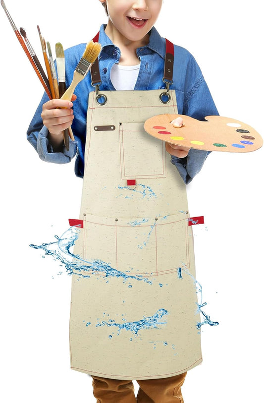 Kids Art Aprons for Painting, Gardening, Cooking, Multiple Pockets, Kids Smock for Boys & Girls, Waterproof (Age6-12)