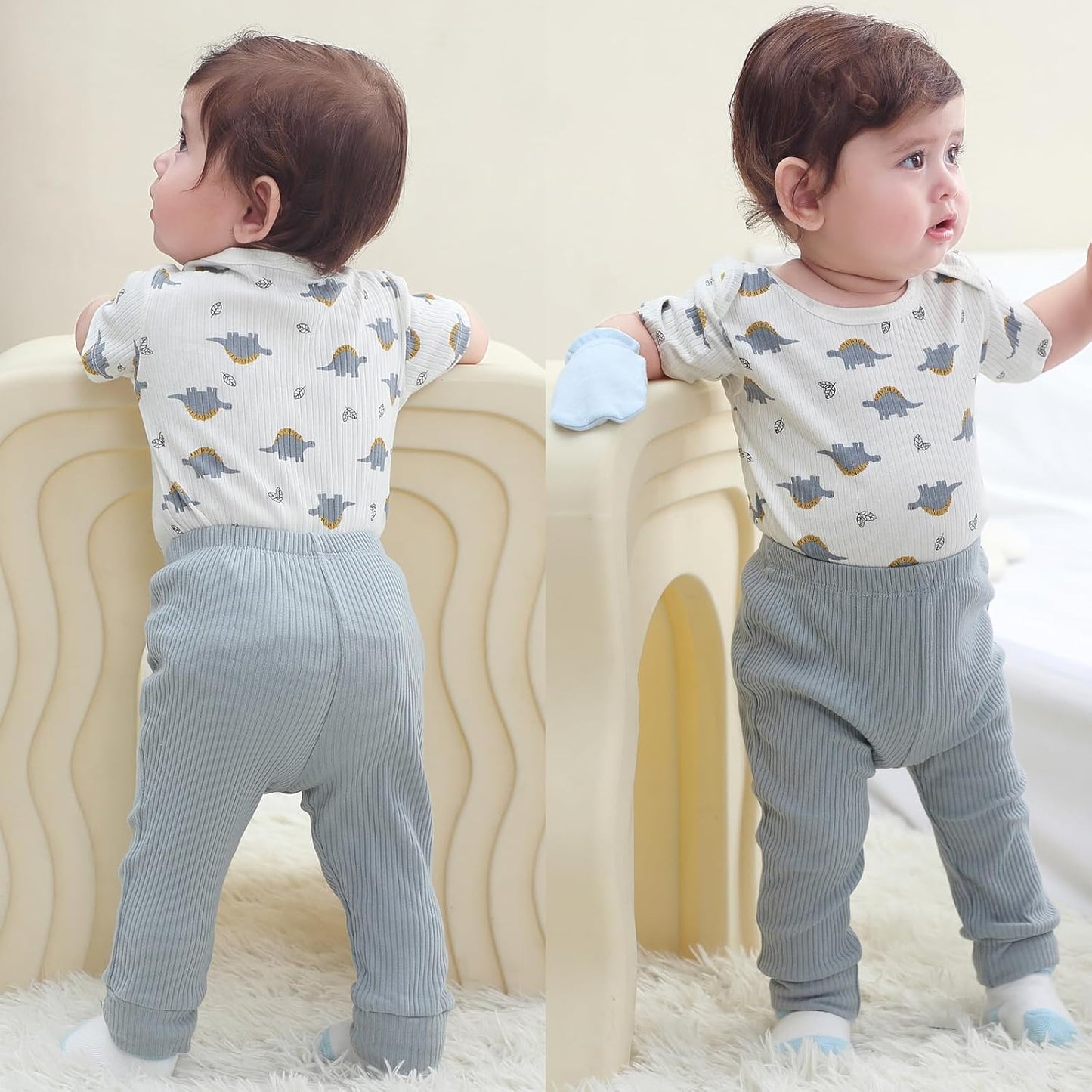 Baby Bodysuit and Pant Set 6-pcs Ribbed Soft Infant Boy Girl Clothes Outfits