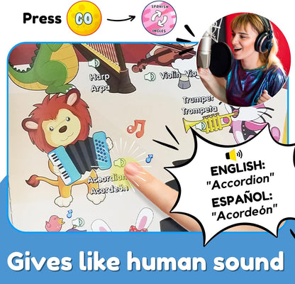 ZEENKIND Spanish & English Talking Learning Book for Kids 2 3 4 5 6 Years Old, 420 Words Toddler Educational Toys to Learn Spanish Interactive Audio Sound Books Bilingual Musical Toy Juegos para Niños