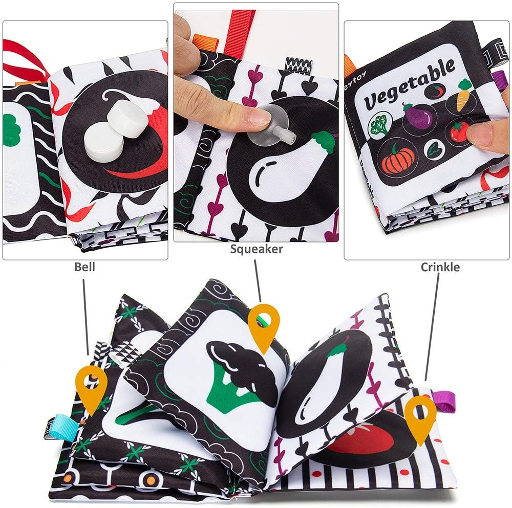 teytoy Baby Soft Cloth Book Set 6 PCS, Black and White High Contrast Baby Activity Crinkle Books for 0 3 6 9 12 Months Newborn Infants Babies Boys and Girls Early Educational Learning Toys