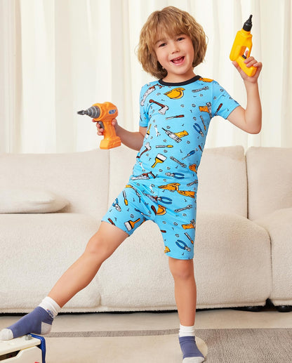 Bamboo Viscose Toddler Animal Pajamas Boys Girls Kids Cool Short Summer 12M-8Y Snug fit Pjs Set 2pcs