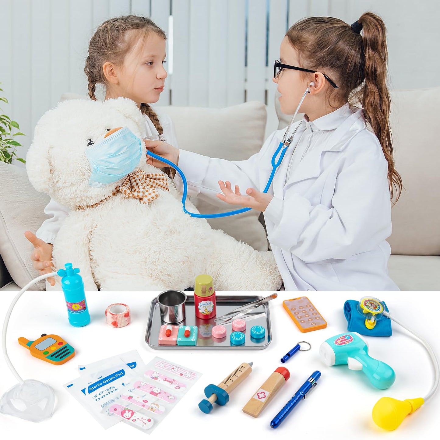 Sundaymot Doctor Kit for Kids, 34 Pcs Pretend Playset for Toddlers, Doctor kit for Toddlers 3-5